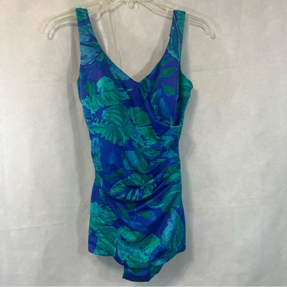 One Piece Swim Suit Bathing Suit Floral Power Net Tummy Control Shaper Sz 14
